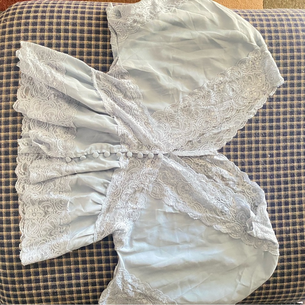 Blue Lace Trimmed Blouse